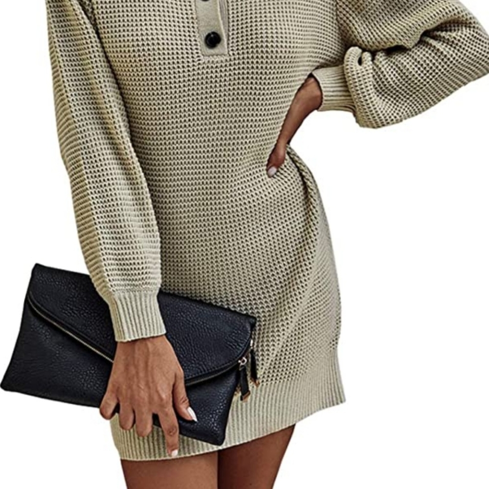 Kirundi VNeck Sweater Dress - Long Sleeve - Gray